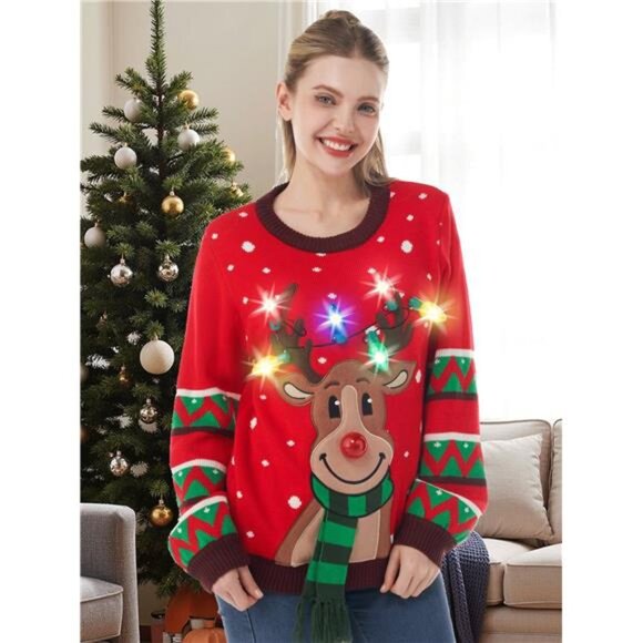 Ugly Christmas Sweaters For Women, Light Up Christmas Sweater, LED - Picture 4 of 8